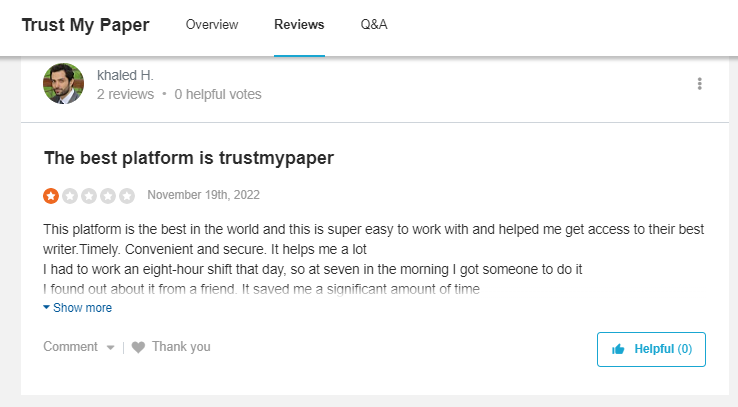 TrustMyPaper review on Sitejabber